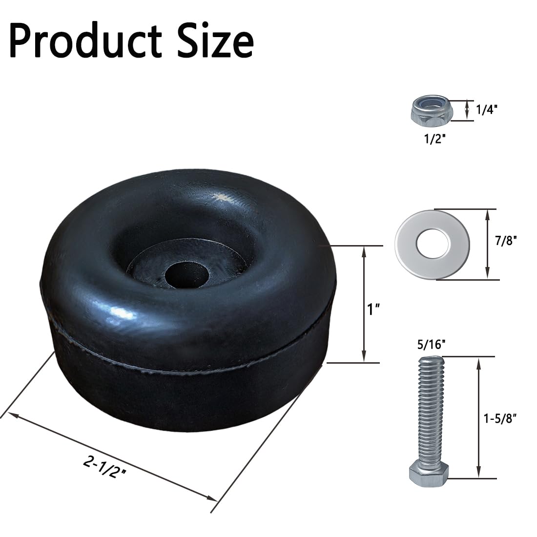 Heavy Duty Rubber Anti Vibration Feet, 1x2.5 Inch, 4-Pack Black Rubber Mounts with Screws, for Generator/Air Compressor/Pressure Washer/Trailer