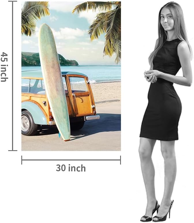 coastal wall art surfboard pictures: beach car wall decor seaside artwork surfing ocean print in beach canvas painting for living room 45" x 30"