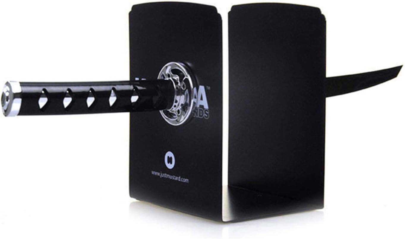Book Ends Decorative, Modern Metal Funny Unique Black DVD Bookends for Shelves, Katana Book Stopper Holder for Office Home, Desk Gifts Book Stands for Men and Book Lovers