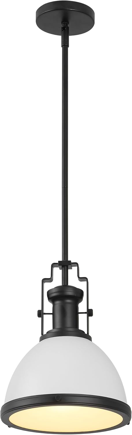 JONATHAN Y JYL9535E Homer 10" 1-Light Modern Industrial Iron LED Dome Pendant, Bohemian, Classic, Cottage, Farmhouse, Industrial, Rustic, Transitional, Dining Room, Kitchen, Foyer, White/Matte Black