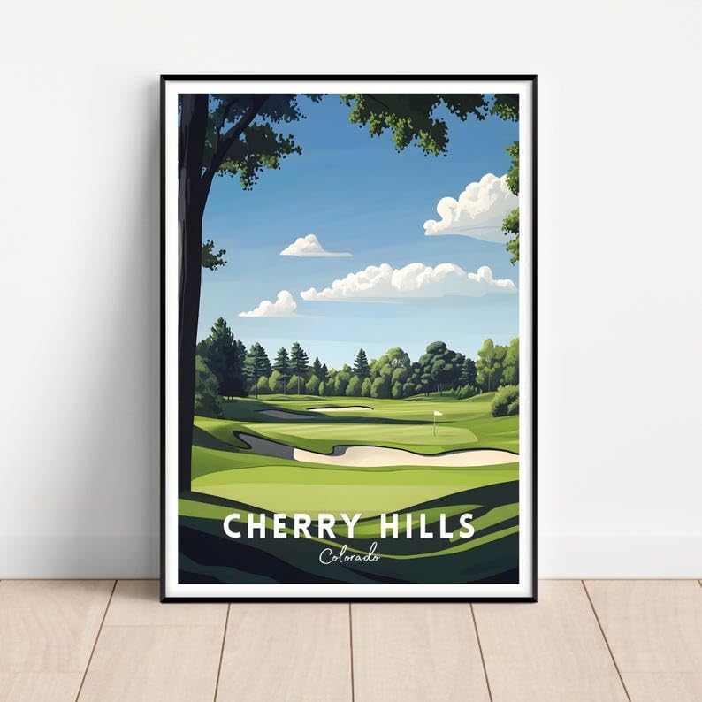 Nationcog Cherry Hills Golf Wall Art, Colorado Vintage Course Print for Living Room or Teen Bedroom, Scenic Sports Decor, Thoughtful Gift for Dad, Husband, or Golf Fans (Unframed) (12x18)