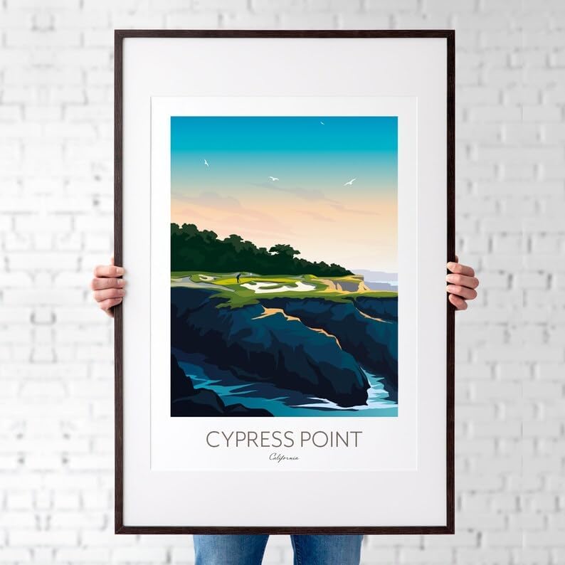 Cypress Point Golf Poster - Pebble Beach California, California Golf Course Print, Golf Art Wall Decor, Coastal Golf Landscape, Scenic Golf Illustration, Golfer Gift, Sports Artwork (Unframed) (16x24)