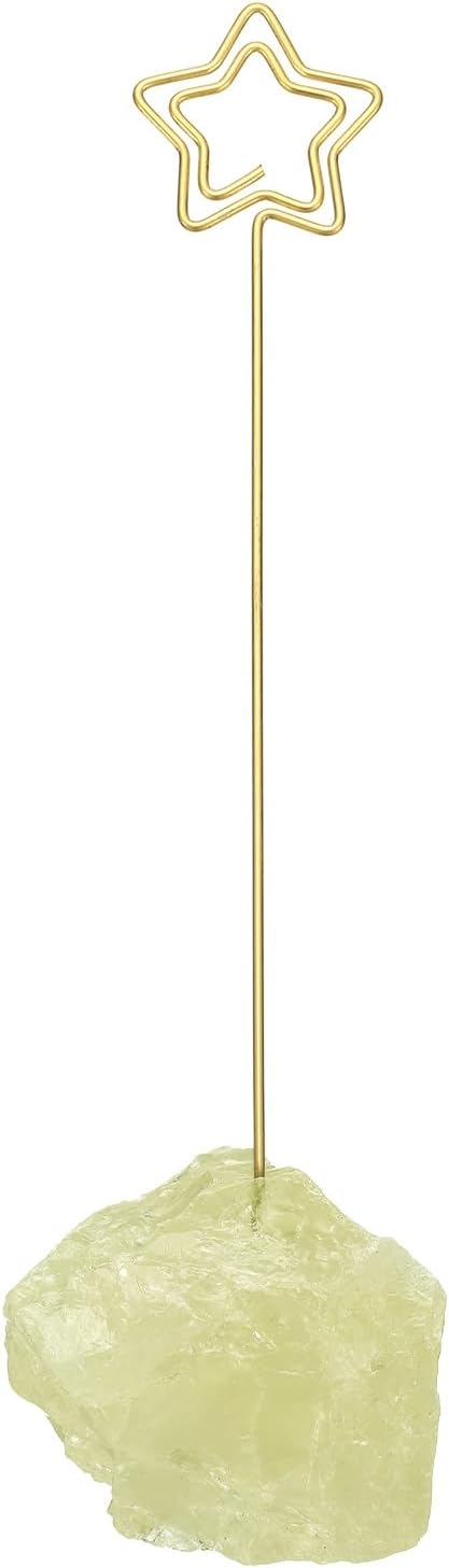 PATIKIL Table Number Holder, 1Pcs Photo Clip Holders Crystal Stone Quartz Desk Card Holder Raw Star Shape Iron Memo Note Photo Stand for Wedding Party Home Office Decor, Yellow