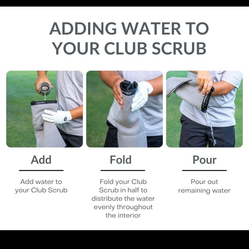 Club Scrub Towel Pro, Golf Club and Ball Cleaning Pouch with Attached Towel, Waterproof Exterior, Clean Face Technology Liner, Machine Washable, Cleans Club Grooves, Waffle-Weave Microfiber