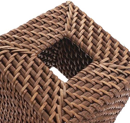 Rattan Tissue Box Cover Natural Woven Facial Napkin Holder Square (Honey Brown, 5.5x5.5x5.9 Inch)
