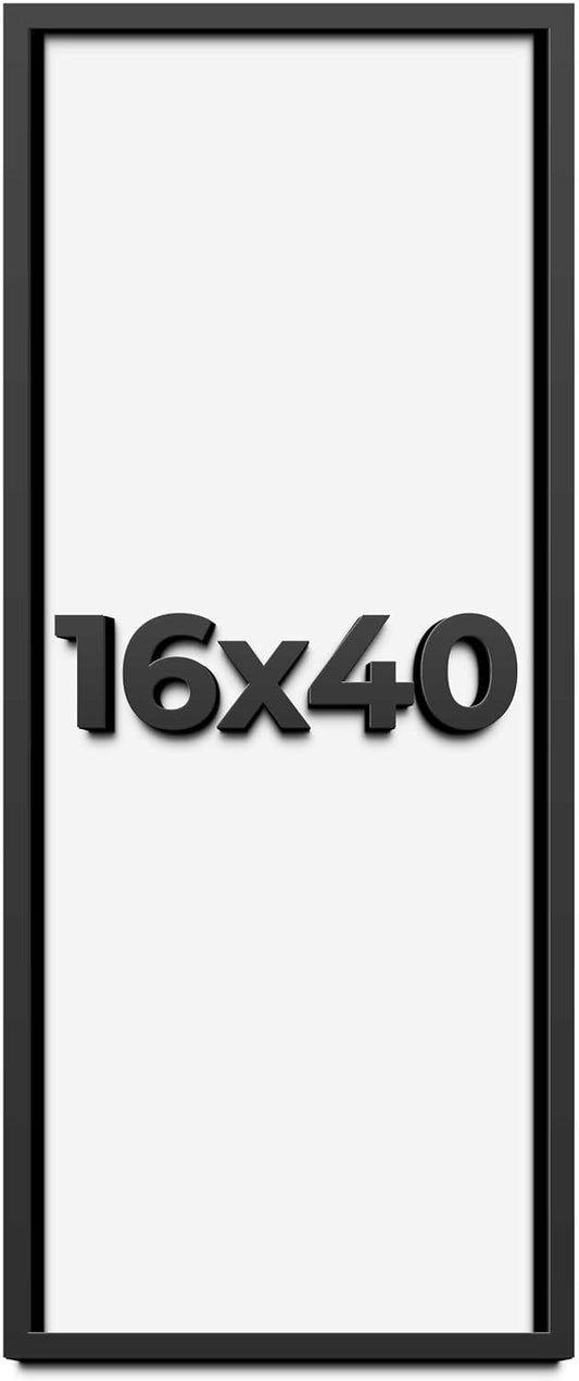 16x40 Shadow Box Black Solid Wood Display Frame with White Acid-Free Backing UV Acrylic & Hanging Hardware - with 3/4" Usable Depth