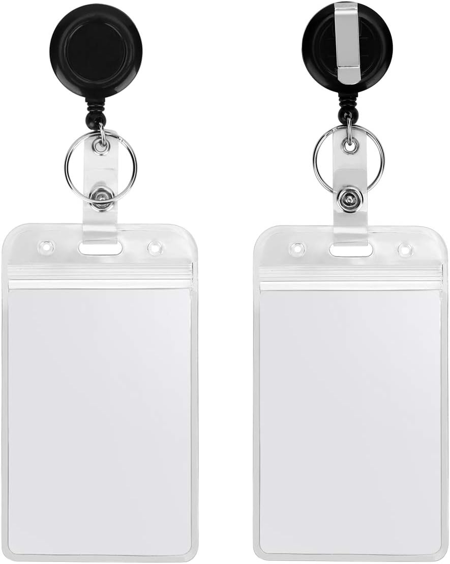 YOUOWO Lanyard Black Retractable Badge Reel with Badge Reel Clip for id Card Badges Holders Vertical Punched Zipper Waterproof 2 Pack
