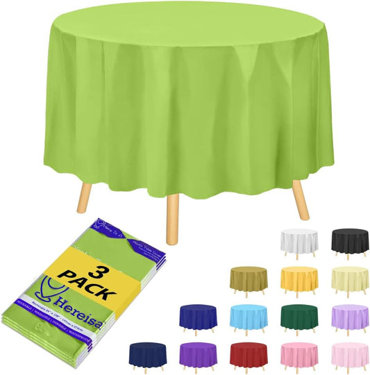 Brand Round Lime Green Plastic 84" Disposable Tablecloth (3 Pack), Party & Event Decorative Cover