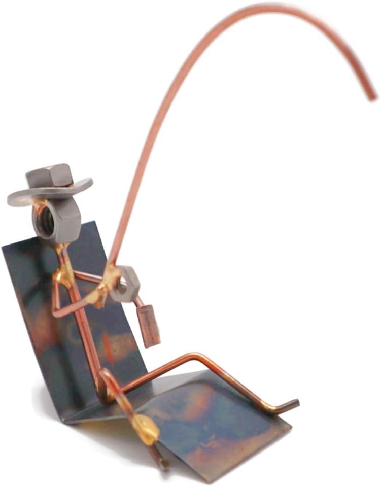 Lazy Fisherman Collectible Handmade Metal Art Figurine, Desk Accessories, Trophy, Boss Gift, Office Décor, Outdoor Sports, Fishing