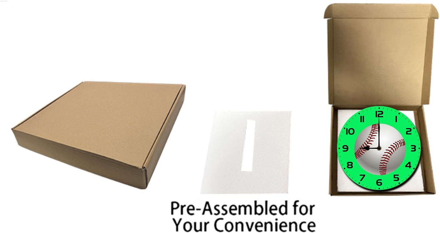 Soliyoahee Baseball Clock Round Wooden Wall Clock Home Decor Silent No Tick Battery Powered for Living Room Bedroom Kitchen Bathroom 10inch