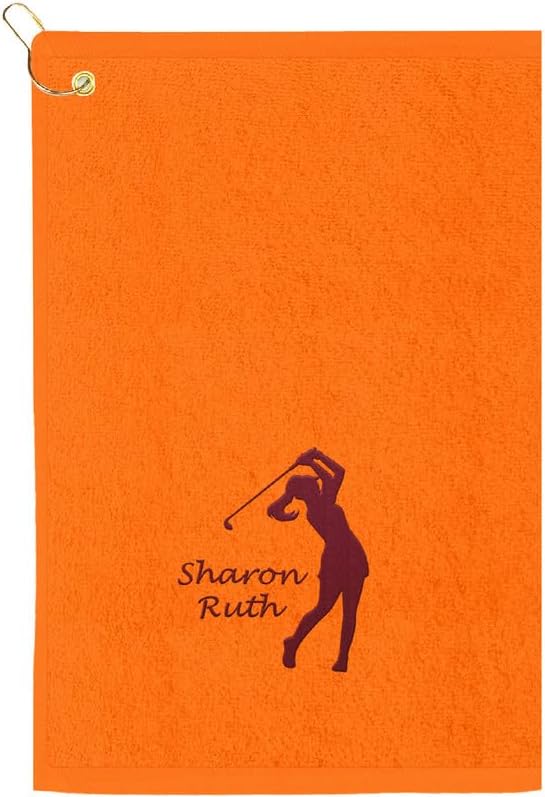 Personalized Passion Golf Towels with Corner Grommet - 16"x26" Customized Velour Cotton Golf Bag Towels with Name - Super Soft and Highly Absorbent - Quickly Remove Dirt and Sweat - Orange