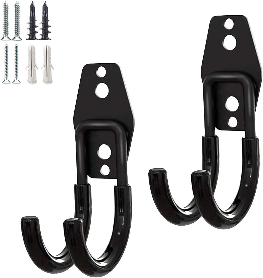 2 Pack Garage Storage Utility Hooks，Garage Garden Tool Organizer，Steel Wall Mount Hooks, Garden Small U Hooks (Black) (Type O-Black)