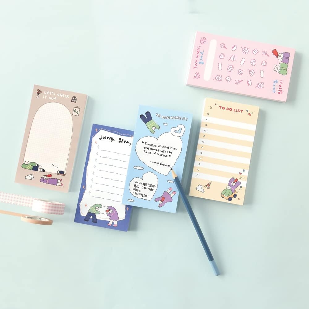 Monolike Memopad Olly Molly Weekend SET - 4 Packs, 4 Different Designs, 80 Sheets Per Pad, Total 320 Sheets, Note pads, Writing pads, 80x148mm