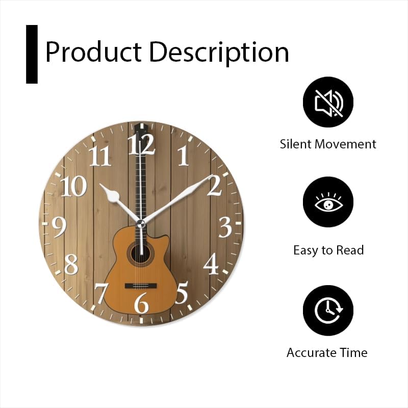 Guitar Wall Clock Non-Ticking Silent Clocks Battery Operated Analog Decor Clock for Home-Guitar Hanging On Wall(14inch)