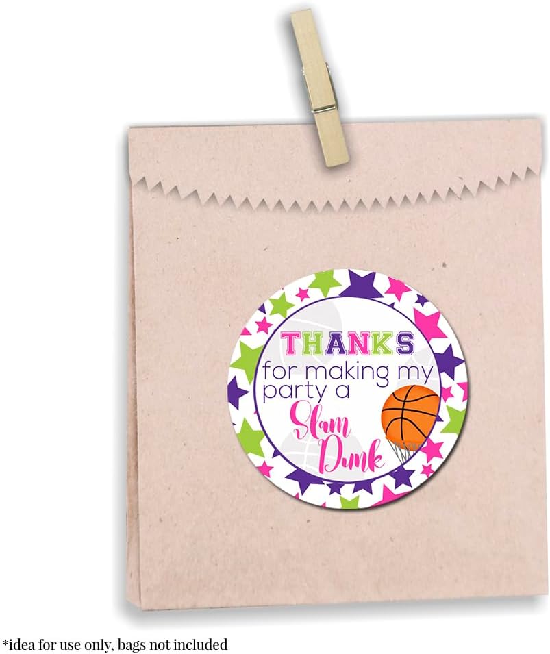 Cute Basketball Sports Lover Birthday Party Stickers for Girls, 40 2" Party Circle Labels for Favors, Envelope Seals & Treat Bags