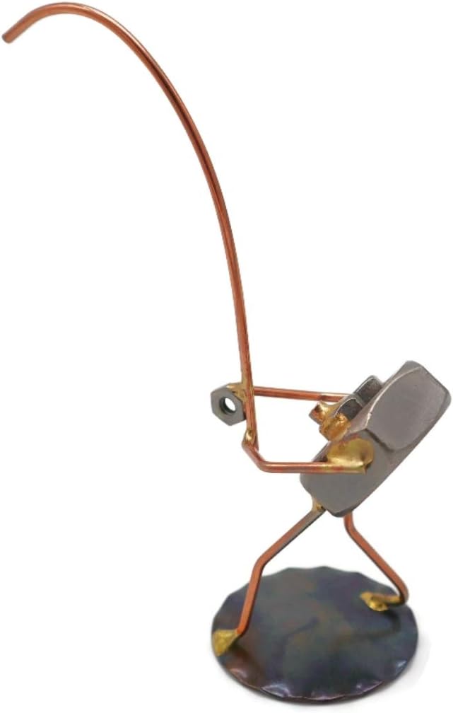 Fishing Nut Collectible Handmade Metal Art Figurine, Desk Accessories, Trophy, Boss Gift, Home Office Décor