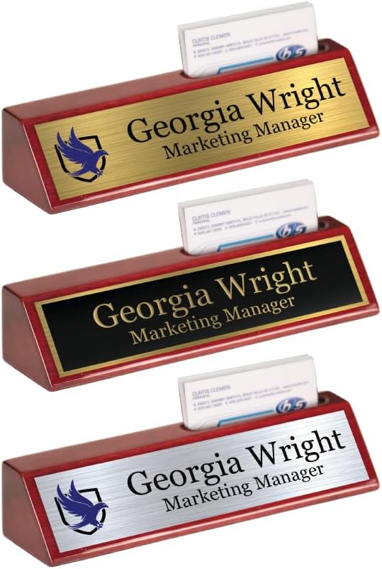 Custom Desk Wedge Name Plate - Personalized Titles and Styles (2x10 Inch, Red Piano Finish w/Name Plate)