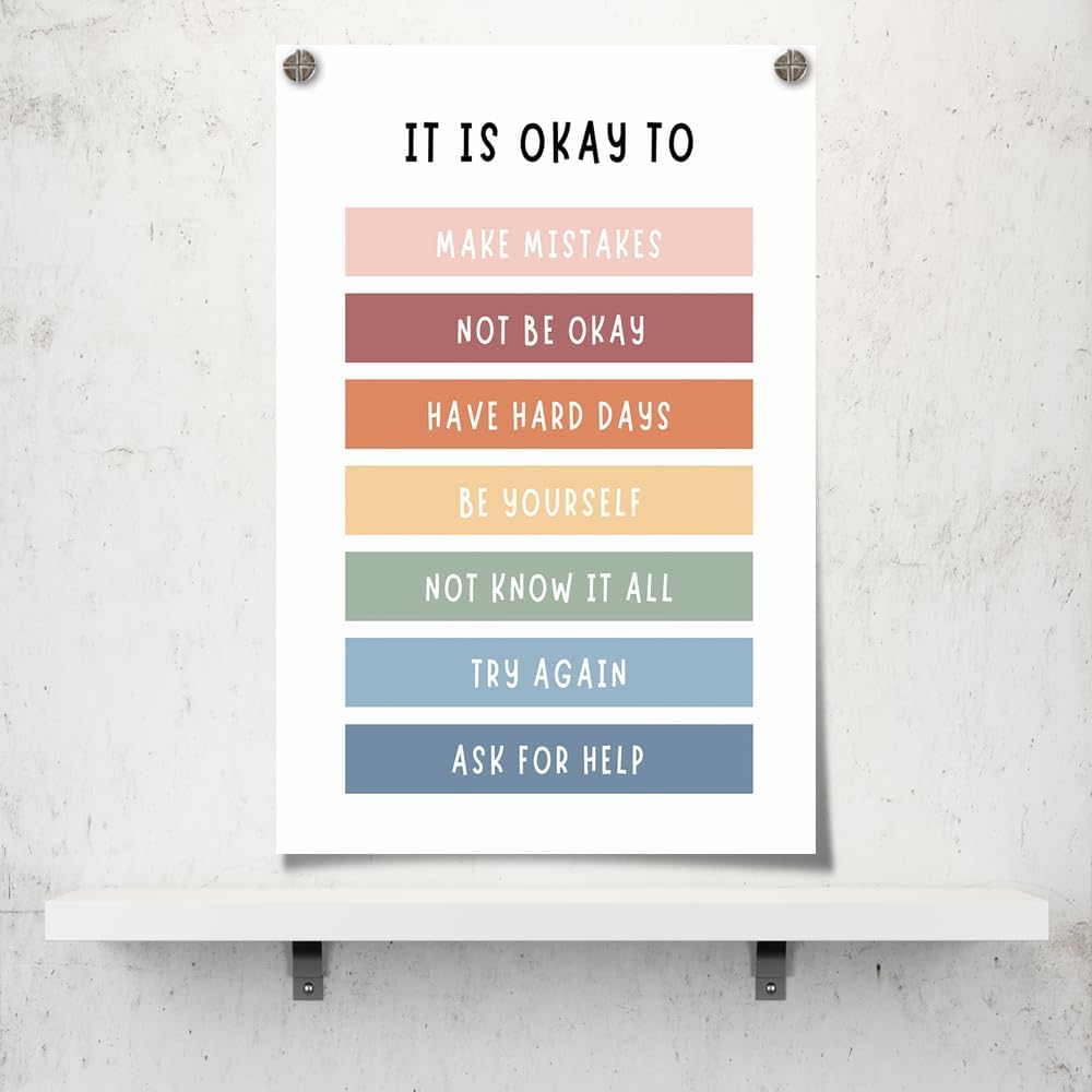 uoyien Growth Mindset Mental Health Posters Boho Classroom Playroom Therapy Office Decor Affirmations Quotes Canvas Wall Art Kids Educational Prints For Calming Corner Decoration 12x16in Unframed