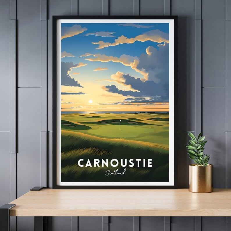 Nationcog Carnoustie Golf Poster, Vintage Scotland Travel Wall Art Print, Retro Golf Links Landscape Decor, Classic Artwork for Sports Lovers and Collectors (Unframed) (24x36)