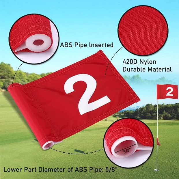 TOBWOLF 4PCS 15x22cm / 5.9x8.7in Golf Flags with Tube Inserted, Portable 420D Nylon Putting Green Golf Flag, Practice Golf Target Flag Training Numbered Putting Golf Pin Flag for Yard Indoor Outdoor