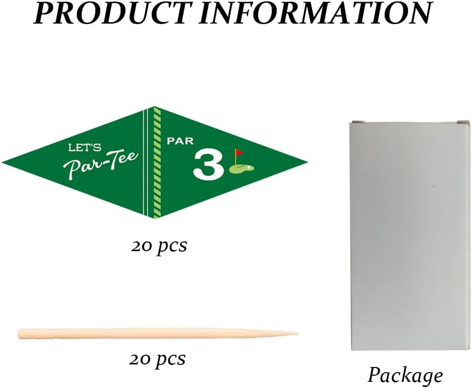 Golf Themed Toothpick Flags, 20 PCS Par 3 Let's Par-Tee Birthday Cocktail Picks Mini Stick Cupcake Toppers for 3rd Birthday Party Food Bar Decorations