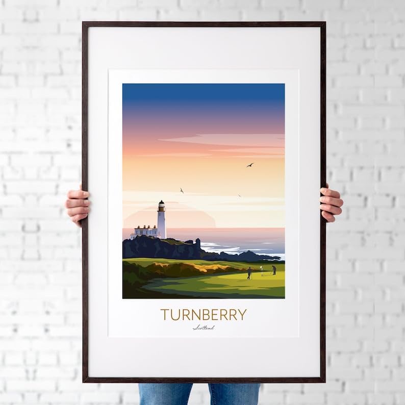 Turnberry Golf Print – Scotland; Turnberry Golf Poster; Scotland Golf Print; Lighthouse Golf Art; Vintage Golf Poster; Turnberry Wall Décor (Unframed) (27x40)
