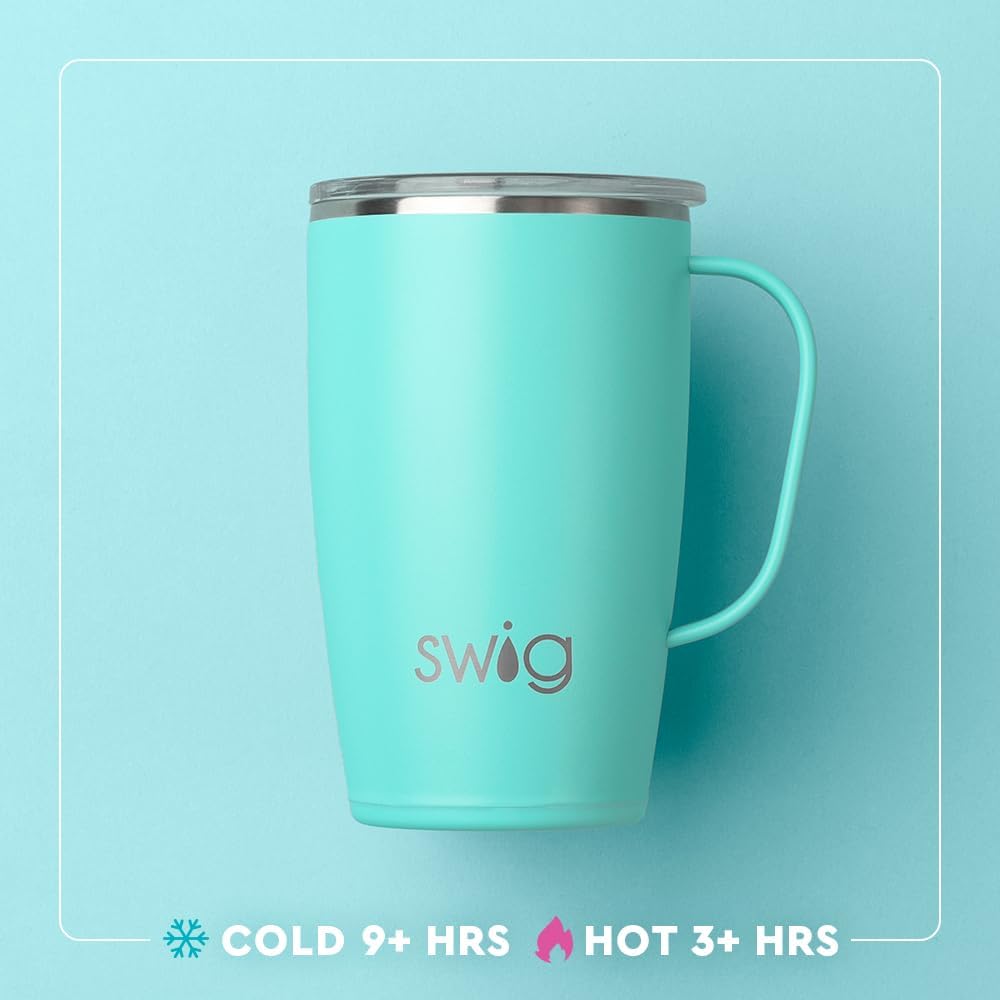 Swig Life 18oz Travel Mug, Insulated Tumbler with Handle and Lid, Cup Holder Friendly, Dishwasher Safe, Stainless Steel, Travel Coffee Cup (Sun Dance)