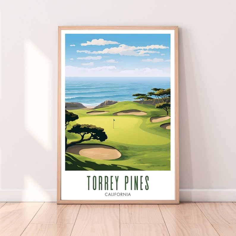 Nationcog Torrey Pines Golf Wall Art Poster, California Scenic Coastal Course Print for Office or Bedroom, Ocean View Decor for Men, Great Dad Gift, Golf-Themed Room Accent (Unframed) (9x11)
