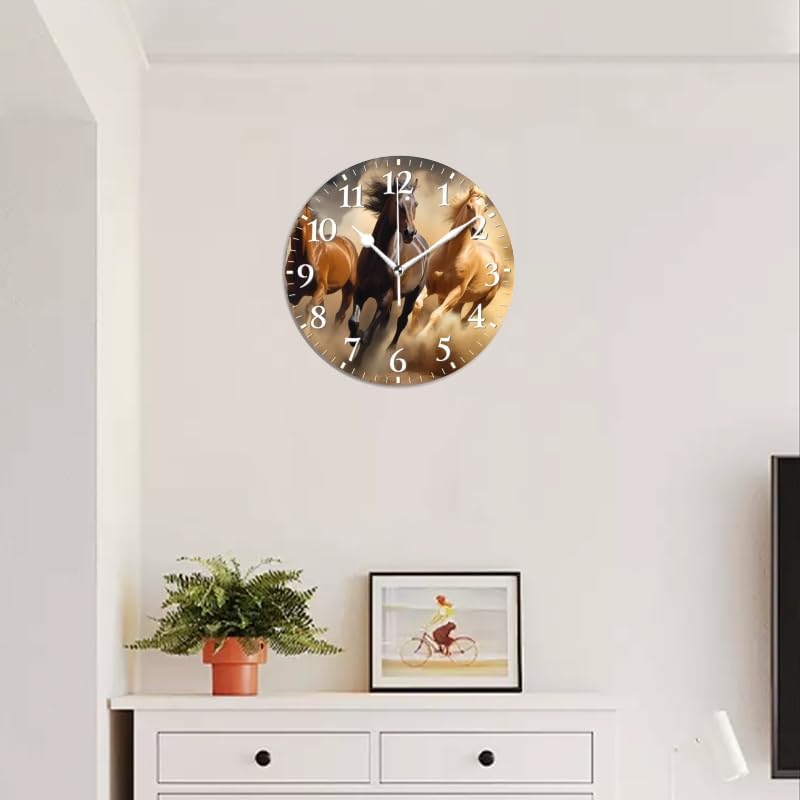 Horses Wall Clock Non-Ticking Silent Clocks Battery Operated Analog Decor Clock for Home-Three Horses Run Through The Desert(16inch)