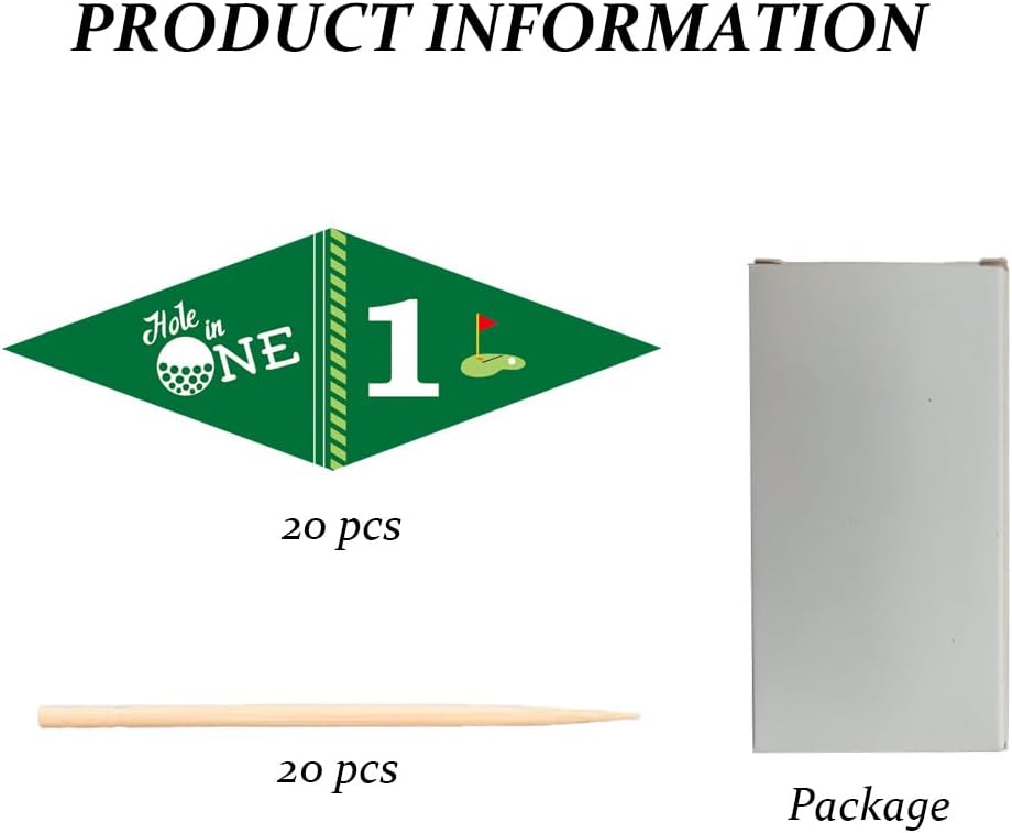 Golf Themed Toothpick Flags, 20 PCS Hole In One 1st Birthday Golf Cocktail Picks Mini Stick Cupcake Toppers Flags for Baby 1st Birthday Party Food Bar Decorations (Hole In 1)