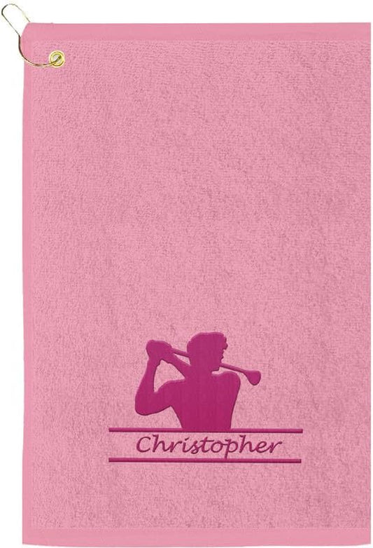 Personalized Passion Golf Towels with Corner Grommet - 16"x26" Customized Velour Cotton Golf Bag Towels with Name - Super Soft and Highly Absorbent - Quickly Remove Dirt and Sweat - Light Pink