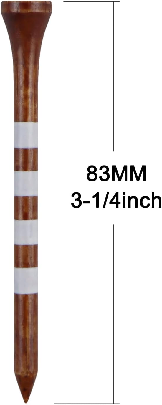 Wooden Golf Tees 3-1/4", 2-3/4", 2-1/8", 1-1/2" Available, 100 Count (Natural Color, White, Black, Blue, Red, Green, Yellow, Pink, Orange)