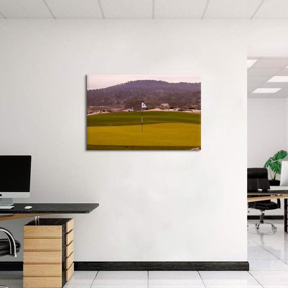 Pebble Beach Golf Course Picture Wall Art for Office Golf Course Canvas Wall Decor for Home Living Room Bedroom Bathroom Decorations Painting Framed Ready to Hang(12''H x 16''W)