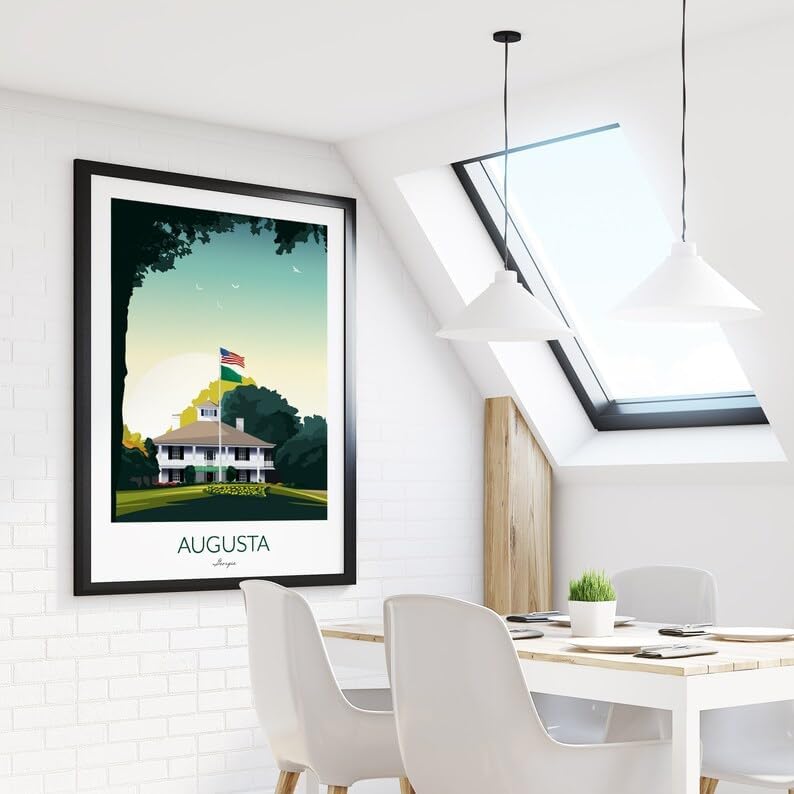 Augusta Golf Print - US Masters Clubhouse - Golf Travel Poster, Augusta Golf Poster, Augusta National Print, Golf Course Wall Art, Masters Tournament Artwork, Golf Decor (Unframed) (11x14)