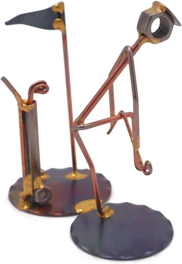 Golfer Breaking Clubs - with Golf Bag/Flag Collectible Handmade Metal Art Figurine, Desk Accessories, Trophy, Boss Gift, Office Décor, Business Professional, Golfing