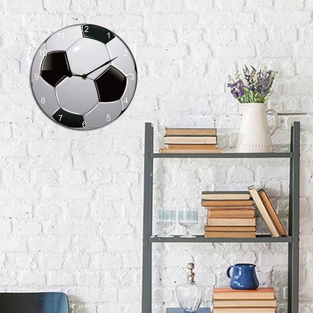 Football Wall Clock Soccer Sport Wall Clock Wooden Accurate Decorative Clocks, Silent Non Ticking Wall Clock for Bedroom/Living Room/Kitchen Round 10inch