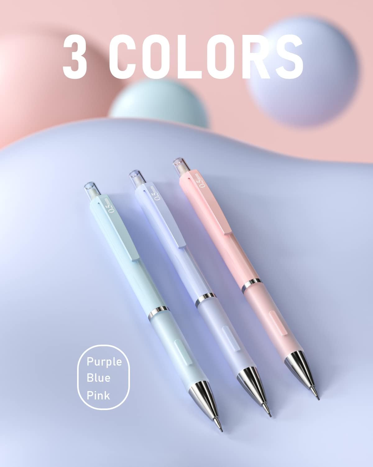Nicpro 3PCS Pastel Mechanical Pencil Set, 0.5 Mechanical Pencils with 6 Tube HB Lead 0.5mm, 3 Eraser and 9 Eraser Refill & Case, Aesthetic School Supplies for Drafting Sketching, Drawing & Writing
