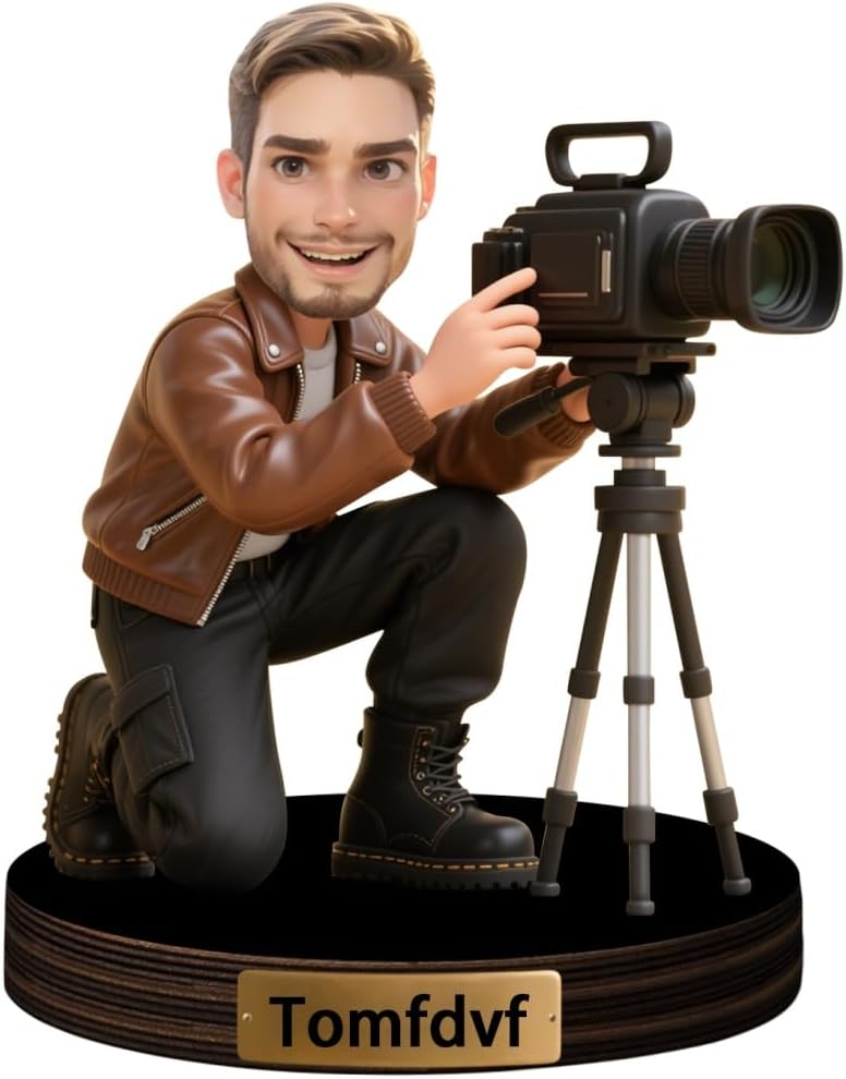 Personalized Cartoon Photographer Sculpture Ornament Sign Custom Funny Photo Figurine Desk Decor Plaque Photographer Face Office Decor Plaque Gift for Men Birthday Xmas Anniversary,01