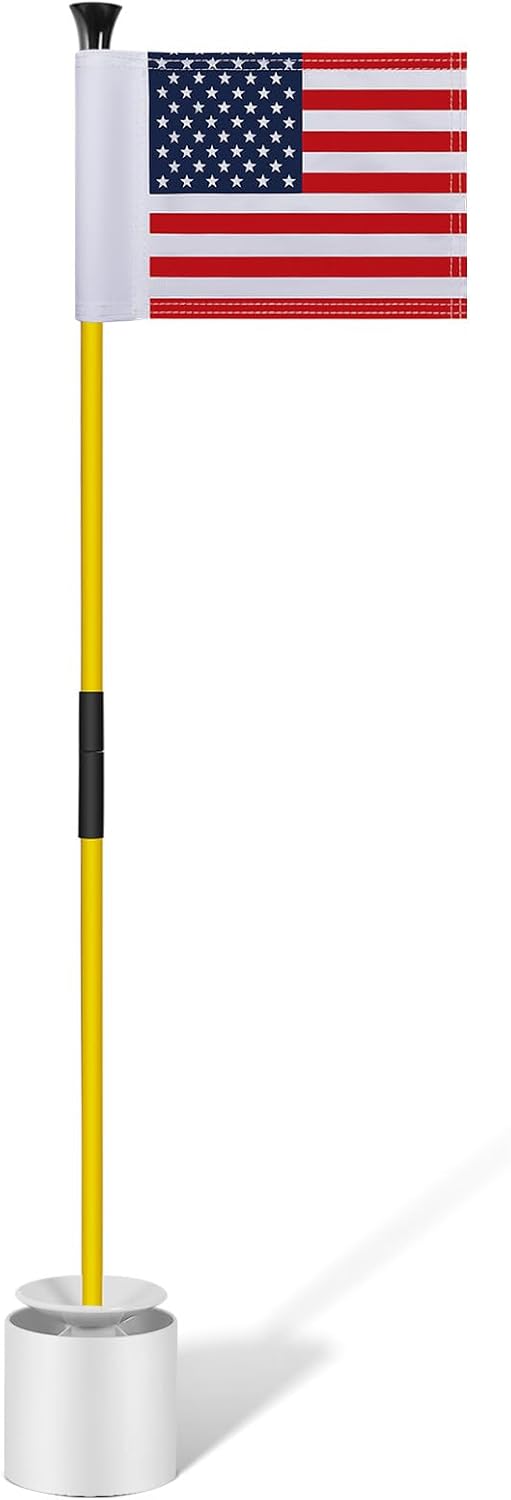 Meooeck 1 Pack Golf Flagstick 3ft Putting Green Pin Flag and Hole Cup Set for Yard Portable 2 Section Fiberglass Mini Golf Set for Driving Range Backyard, Double-side American Flag