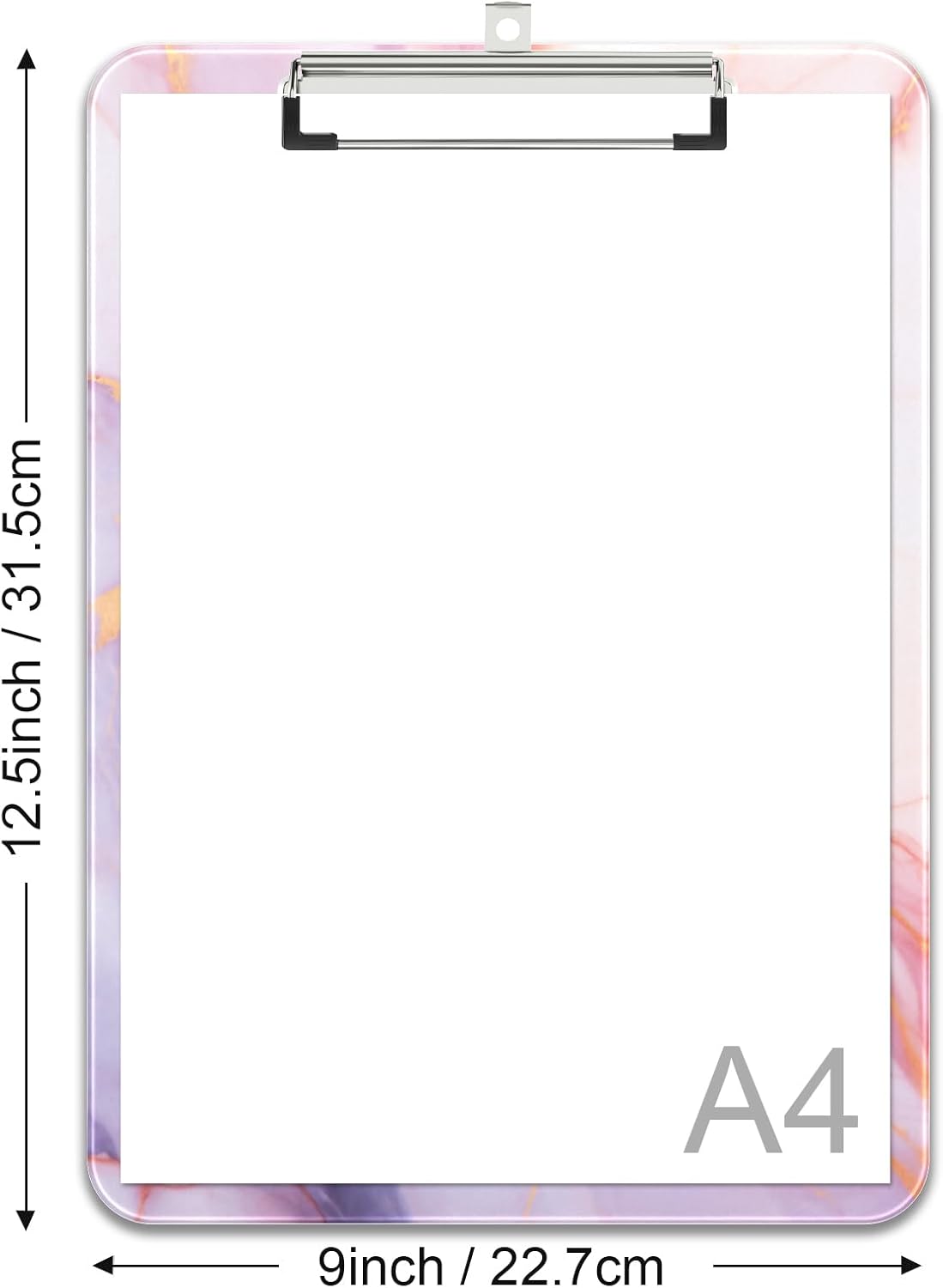 Rimilak Plastic Clipboards with Metal Clip, A4 Letter Size 9 x 12.5 in, Office Decorative for Students Women Men and Kids, Cute Custom Pattern, Pink Gold Marble