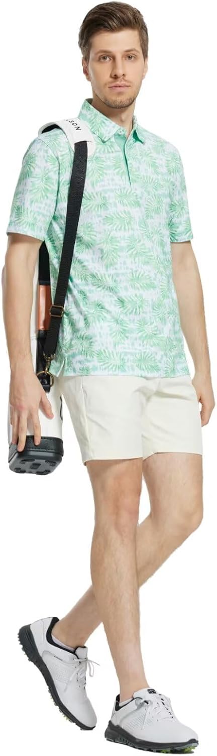 M MAELREG Mens Golf Shirt Short Sleeve Dry Fit Print Moisture Wicking Performance Patterns Collared Polo Shirt