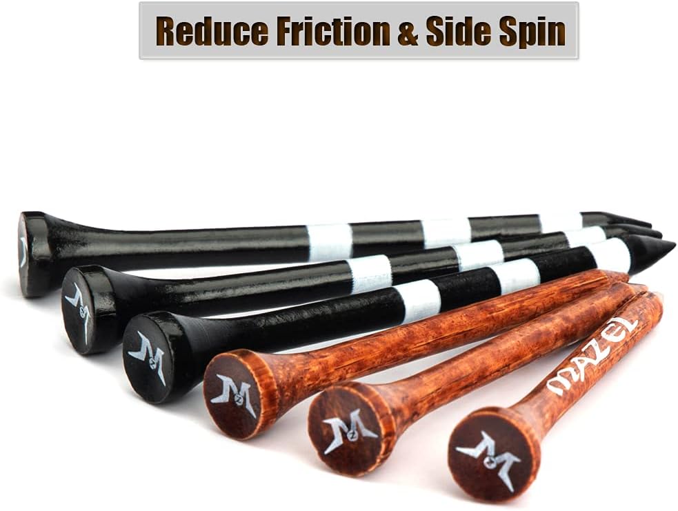 MAZEL Natural Wood/Bamboo Golf Tees 2 3/4 Inch & 3 1/4 Inch,Pack 50 or 120,Reduce Friction & Side Spin,More Stable Golf Tees