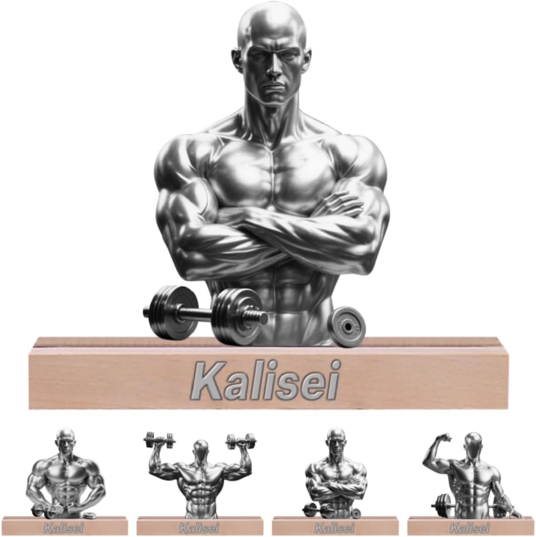 Personalized Fitness Muscle Man Ornaments for Bedroom Office Sport Room Custom Name Figurine Sign Plaque Fitness Dumbbells Athlete Acrylic Plaque Home Decor Gift for Men Women Sport Lover