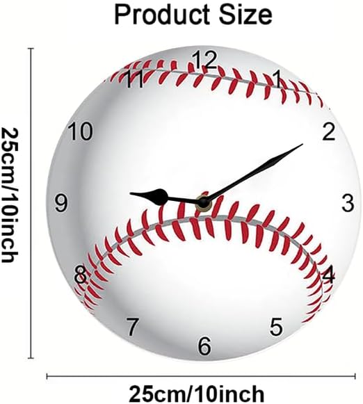 Baseball Wall Clock Sport Ball Wall Clock Wooden Clock Wall Decor Battery Operated Clocks Wall Clock Non Ticking Quartz Analog Bathroom Clock Round 10inch