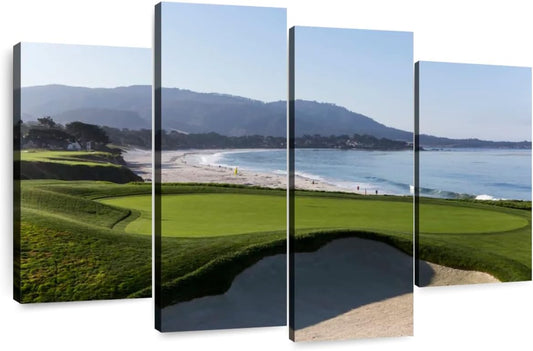 Elephant Stock Monterey CA Golf Course Wall Art - Horizontal Canvas - 4-Piece Living Room Wall Decor - Photography Sports Canvas Print - Blue and Green Decor for Wall - 52" X 32"