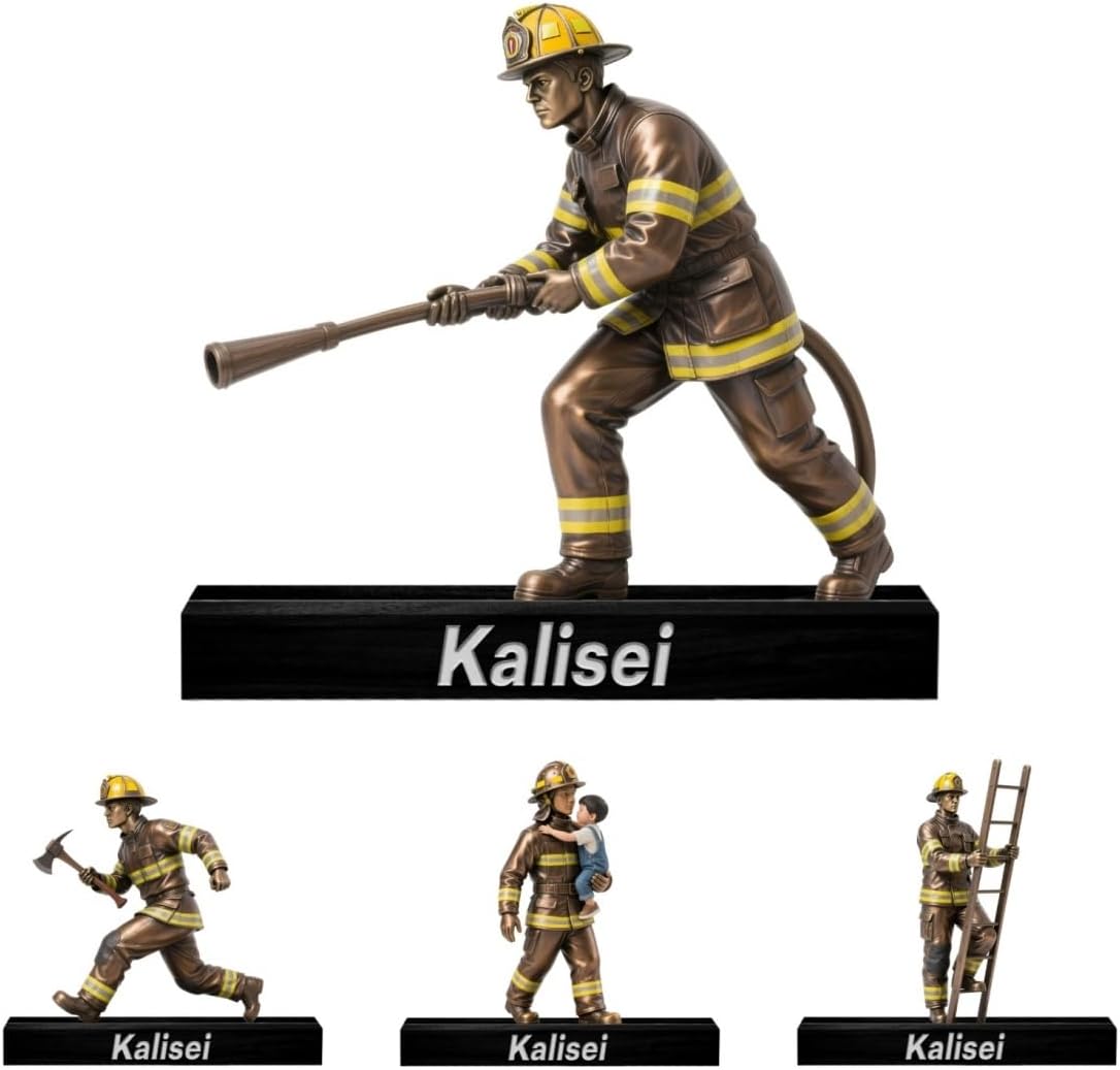 Personalized Fireman Desktop Ornament Sign Custom Firefighter Name Desk Sign Art Flat Plaque with Wooden Base for Home Desk Decor Plaque Gifts for Firefighter Dad Christmas Birthday from Kids