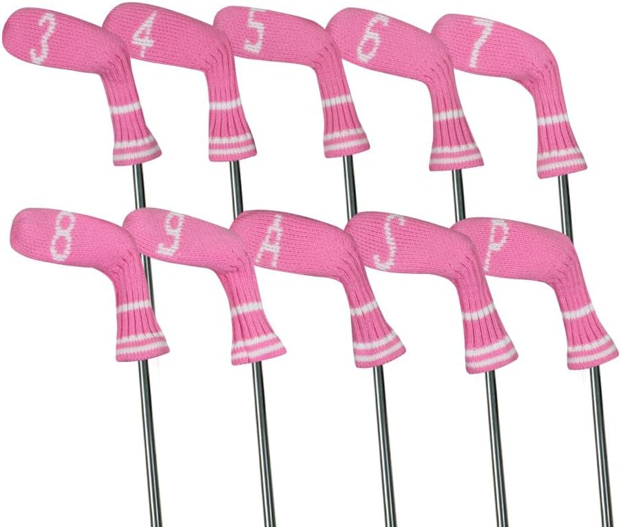 Scott Edward 1/7/10 Pcs Knitted Golf Club Head Covers for Irons Wedge Cuteness and Basically Socks Shape Washable Golf Club Head Protector on Classic Stripes Style，Double Sided Customization