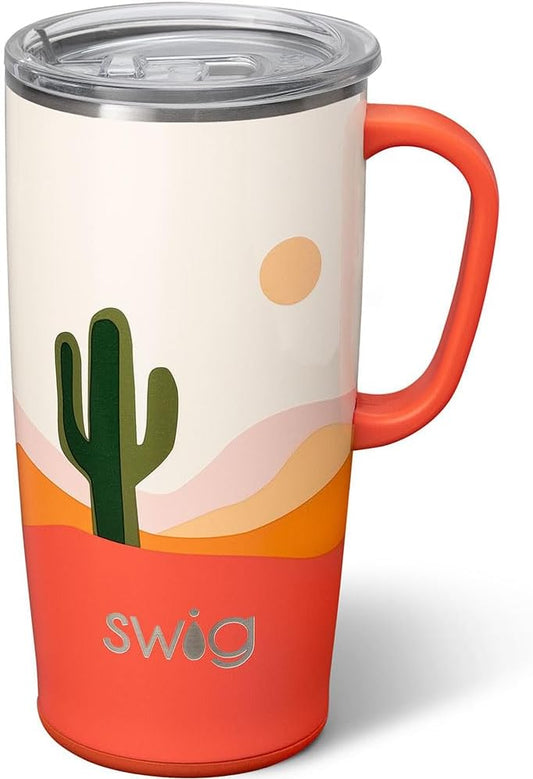 Swig Life 22oz Travel Mug, Insulated Tumbler with Handle and Lid, Cup Holder Friendly, Dishwasher Safe, Stainless Steel, Travel Coffee Cup, Insulated Mug with Lid (Boho Desert)