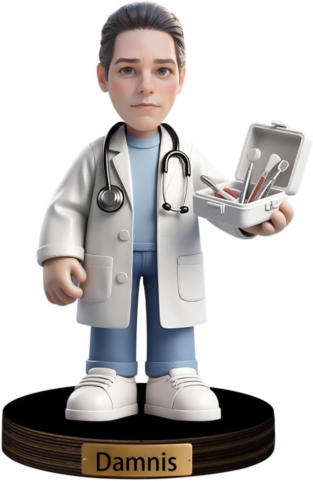 Personalized Cartoon Doctor Sculpture Ornament Sign Custom Men Dentist Office Decor Plaque Funny Dentist Portrait Desktop Figurine Name Desk Plaque Gift for Man Doctor Xmas Birthday,01