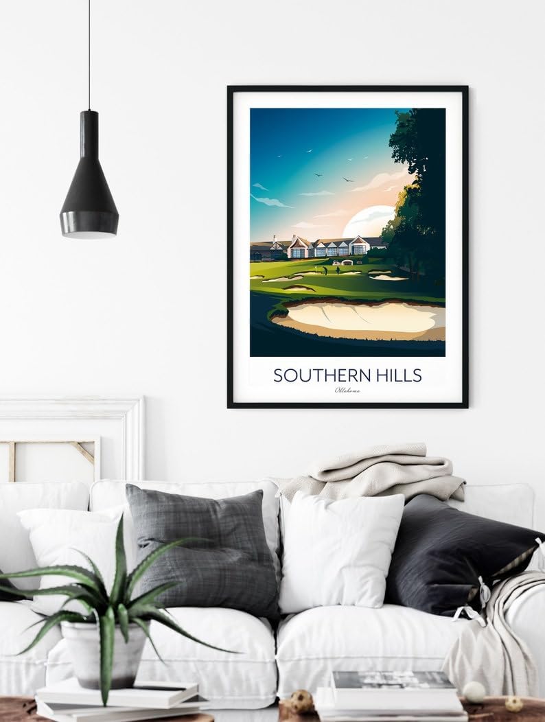 Southern Hills Country Club Golf Print - Tulsa; Oklahoma; Southern Hills PGA Championship Artwork; Golf Course Sunset Illustration (Unframed) (16x24)